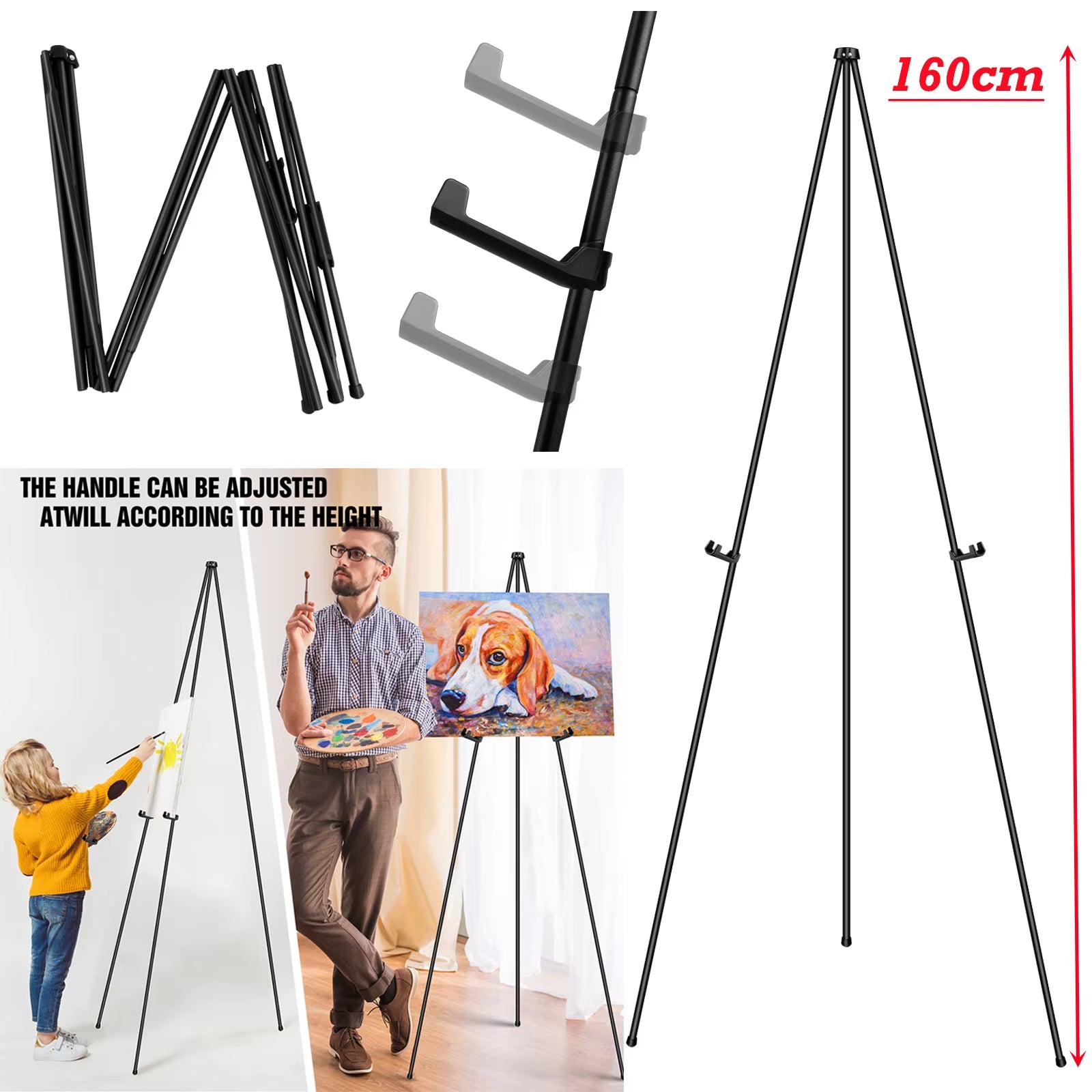 Portable Easel Stand for Wedding Painting Display Folding Adjustable Metal Artist Tripod Easel With Bag 160cm
