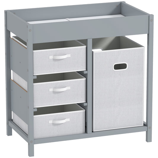 AIYAPLAY Baby Changing Unit with 4 Storage Drawers, Mat for Bedroom Nursery, 84 x 84.5 cm, Grey / White