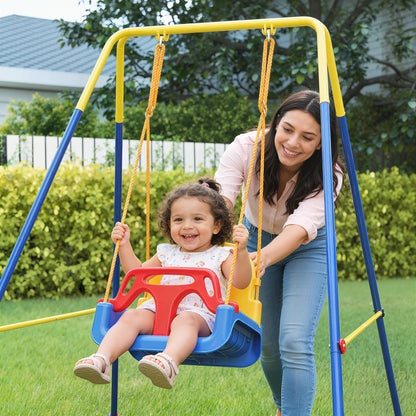 3-in-1 Toddler Swing Set – Foldable A-Frame, Seat Belt, Adjustable Height 35–55cm, Indoor & Outdoor, EN71 Tested, Ages 9 Months–8 Years – Blue