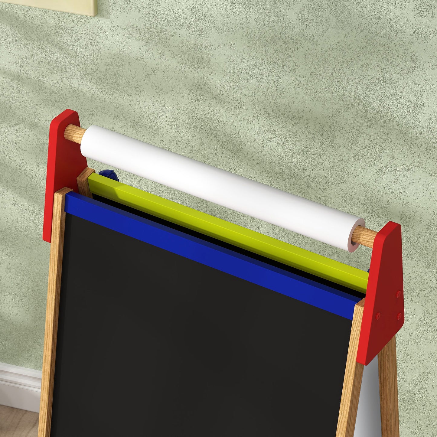 3 in 1 Wooden Kids Easel with Paper Roll, Whiteboard & Chalkboard, Painting Accessories