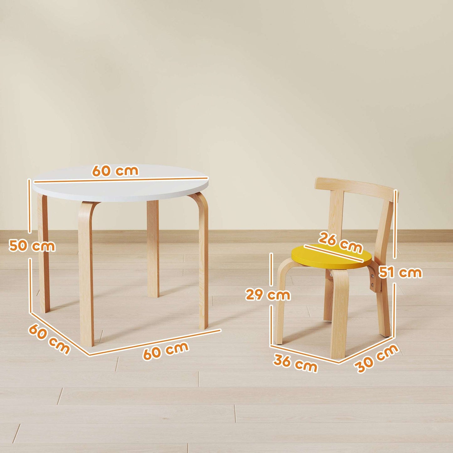 5-Piece Kids Table & 4 Chairs Set | Solid Poplar Wood | Rounded Edges | Easy-Clean Surface | EN71 Safety Certified | Ages 3-8 | 60x60x50cm Table | Multicolour