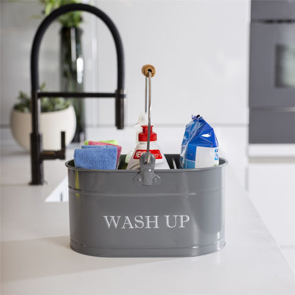 Wash Up Tidy | Powder-Coated Steel | 3 Compartments | Carry Handle | Rust Resistant | 27x14x12.5cm | Kitchen Sink Organiser | 2-Year Guarantee | Grey