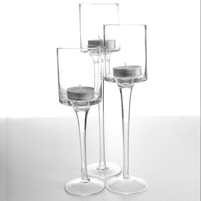 Maison & White Set of 3 Glass Tea Light Candle Holders | Stepped Heights 20cm 23cm 26cm | 6cm Diameter | Fits Tea Lights LED Candles | Dinner Table Wedding Fireplace | 2-Year Warranty