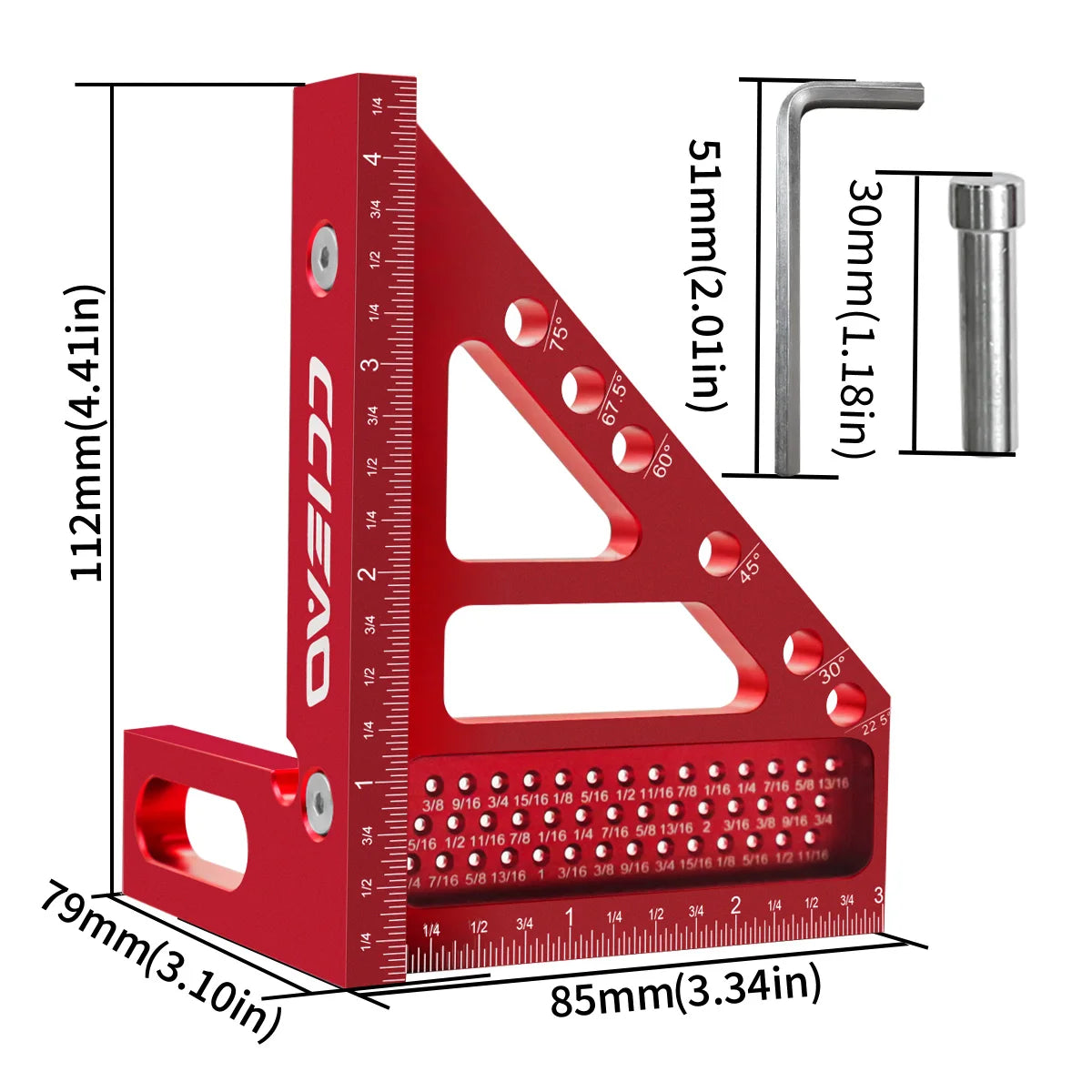 3D Multi-Angle Measuring Ruler, 45/90 Degree Aluminium Alloy Woodworking Square Protractor For Engineer Carpenter