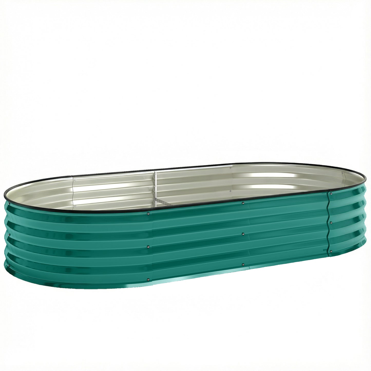 Flexible Galvanised Steel Raised Garden Bed | Safety Rubber Edging | Open Bottom | Configurable Round Oval or Oblong | 180x90x30cm | For Flowers Herbs & Succulents | Light Green