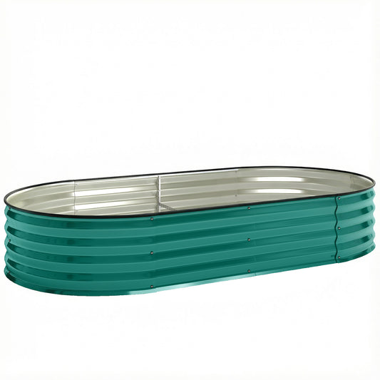 Flexible Galvanised Steel Raised Garden Bed | Safety Rubber Edging | Open Bottom | Configurable Round Oval or Oblong | 180x90x30cm | For Flowers Herbs & Succulents | Light Green