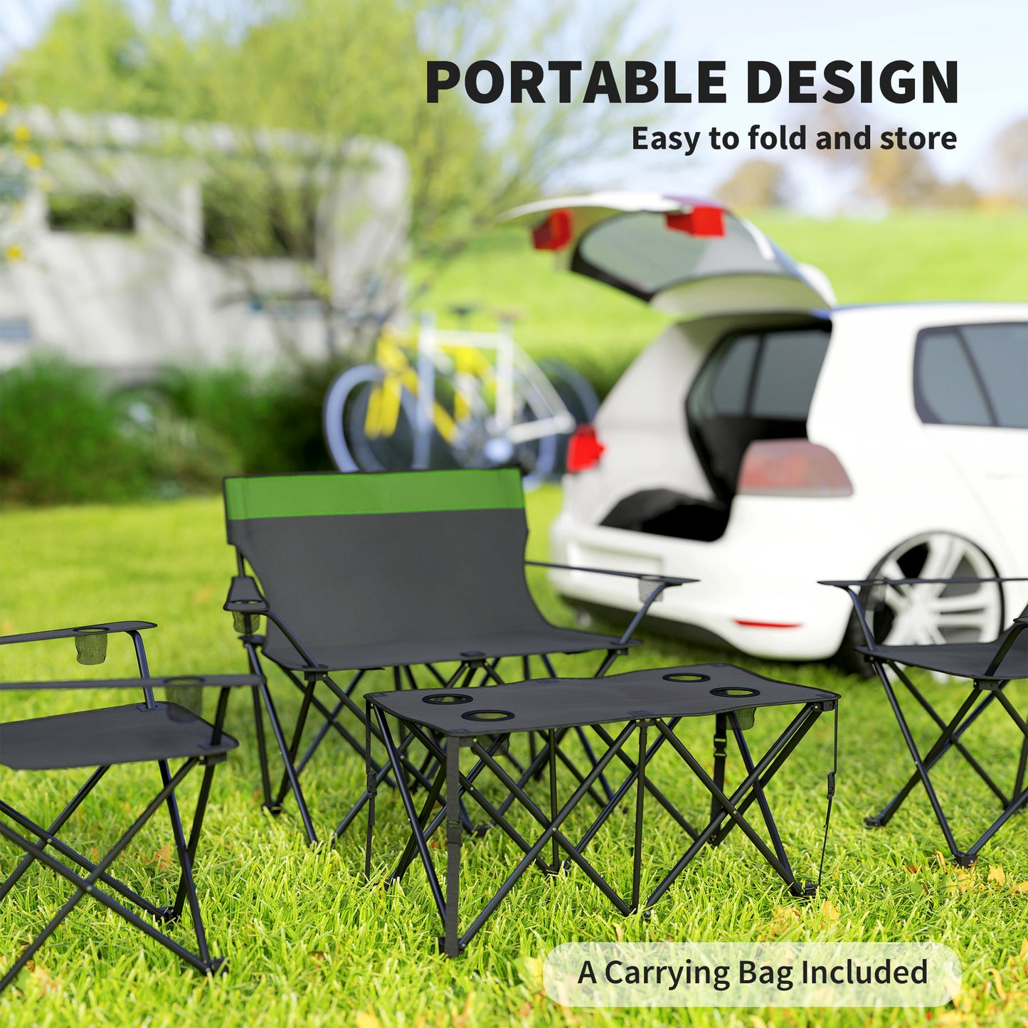 Outsunny Four-Piece Portable Camping Picnic Table Set - Green