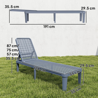 PP Plastic Sun Lounger | 4-Position Reclining | Anti-UV | Breathable Surface | 120kg | Dark Grey