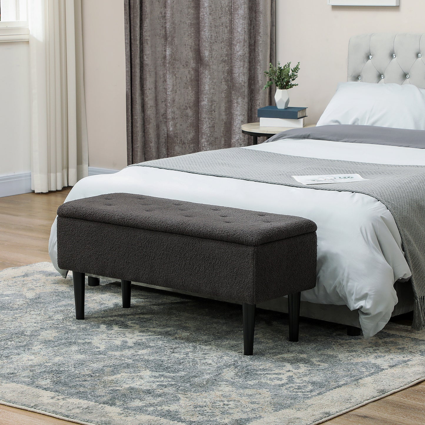 47L Teddy Fleece Storage Ottoman - Dark Grey