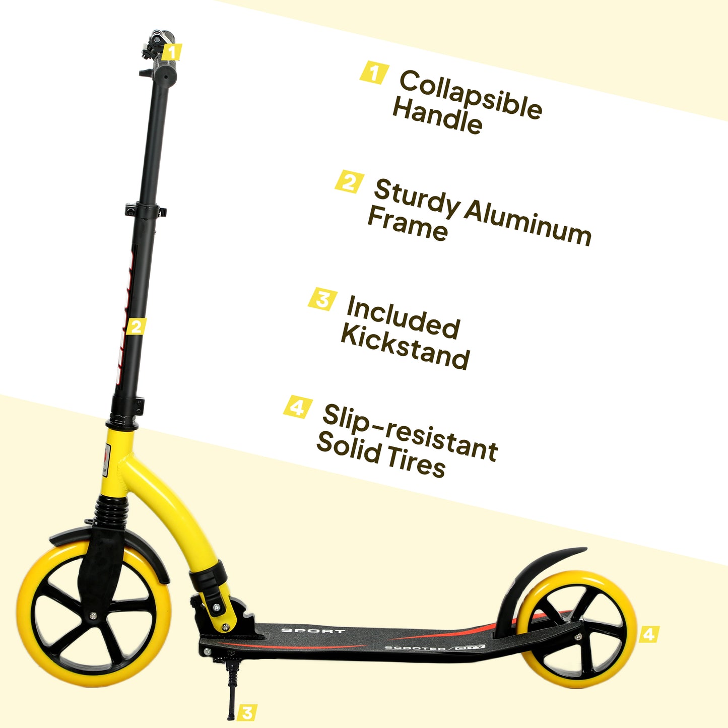 Foldable Kick Scooter with Double Shock Absorption and Big Wheels, Height Adjustable Aluminium Frame Big Wheel Scooter for 14+ Teens Adult