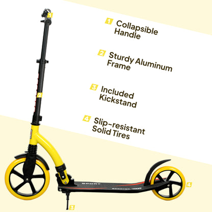 Foldable Kick Scooter with Double Shock Absorption and Big Wheels, Height Adjustable Aluminium Frame Big Wheel Scooter for 14+ Teens Adult