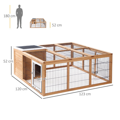PawHut Rabbit Hutch Outdoor, Guinea Pig House, Bunny Run Cage with Openable Top for 1–2 Rabbits, 123 x 120 x 52cm, Yellow