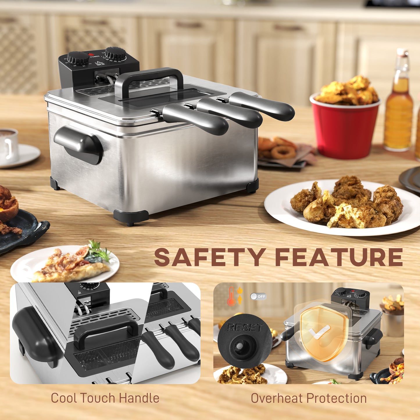 5 Litre Deep Fat Fryer with Adjustable Temperature & Timer, 2000W Stainless Steel Deep Fryer with Removable Oil Basket and Viewing Window