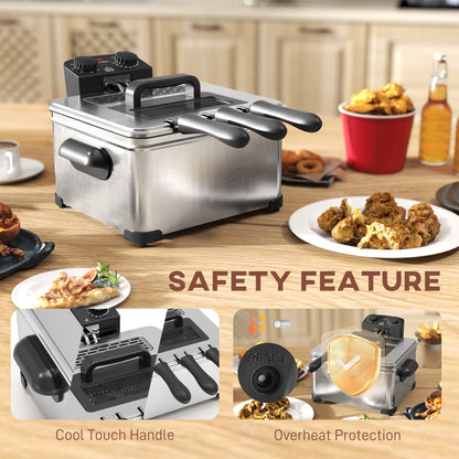 5 Litre Deep Fat Fryer with Adjustable Temperature & Timer, 2000W Stainless Steel Deep Fryer with Removable Oil Basket and Viewing Window