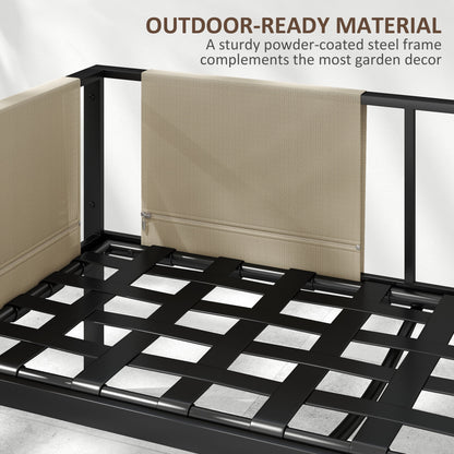 4 Piece Metal Garden Furniture Set with Tempered Glass Coffee Table, Breathable Mesh Pocket, Outdoor Conversational Corner Sofa, Khaki