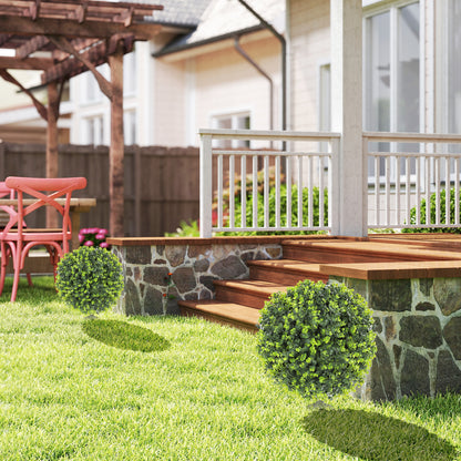 Set of 2 40 cm Artificial Boxwood Topiary Ball Bush with Integrated Ground Stake, Indoor Outdoor UV Resistant Faux Greenery, Faux Plants for Garden, Porch, Balcony