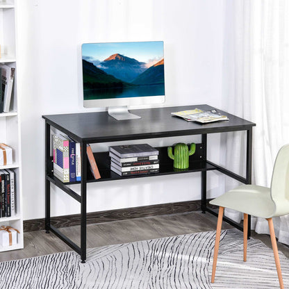 Computer Desk With Storage Shelf Adjustable Feet Metal Frame Home Office Laptop Study Writing Workstation Table Black