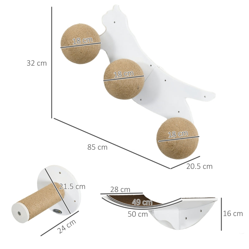 PawHut Cat Training Wall Furniture, With Curved Platforms, Scratching Posts