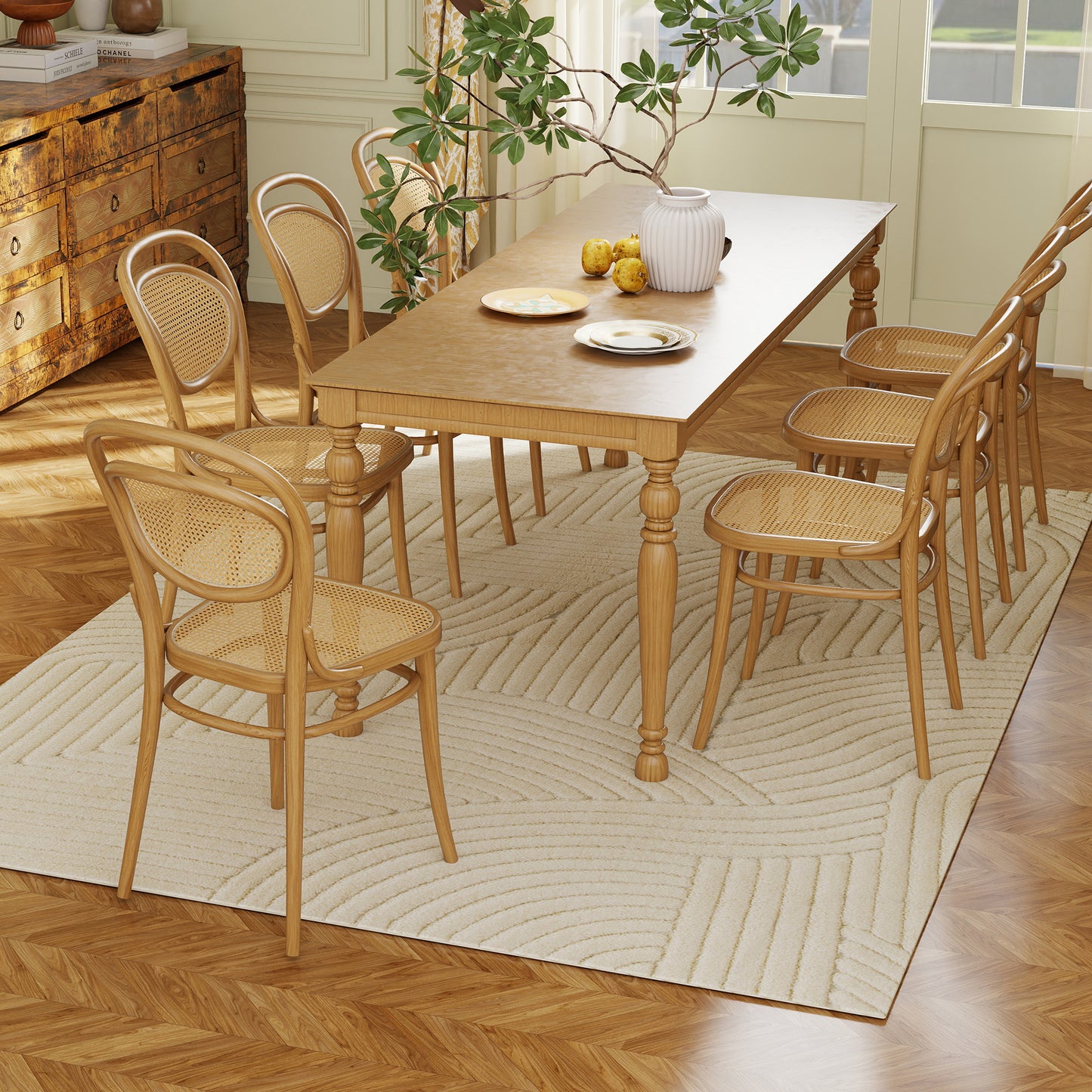 Modern Geometric Jacquard Rug | 15mm Plush Pile | Non-Slip Cotton-Polyester Backing | Reinforced Edges | 230x160cm | Cream