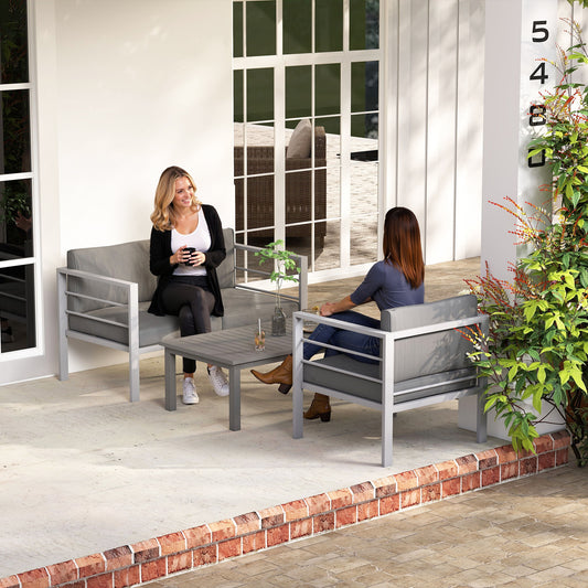 4-Piece Aluminium Garden Sofa Set | Thick Cushions | Loveseat, 2 Armchairs & Table | Charcoal Grey