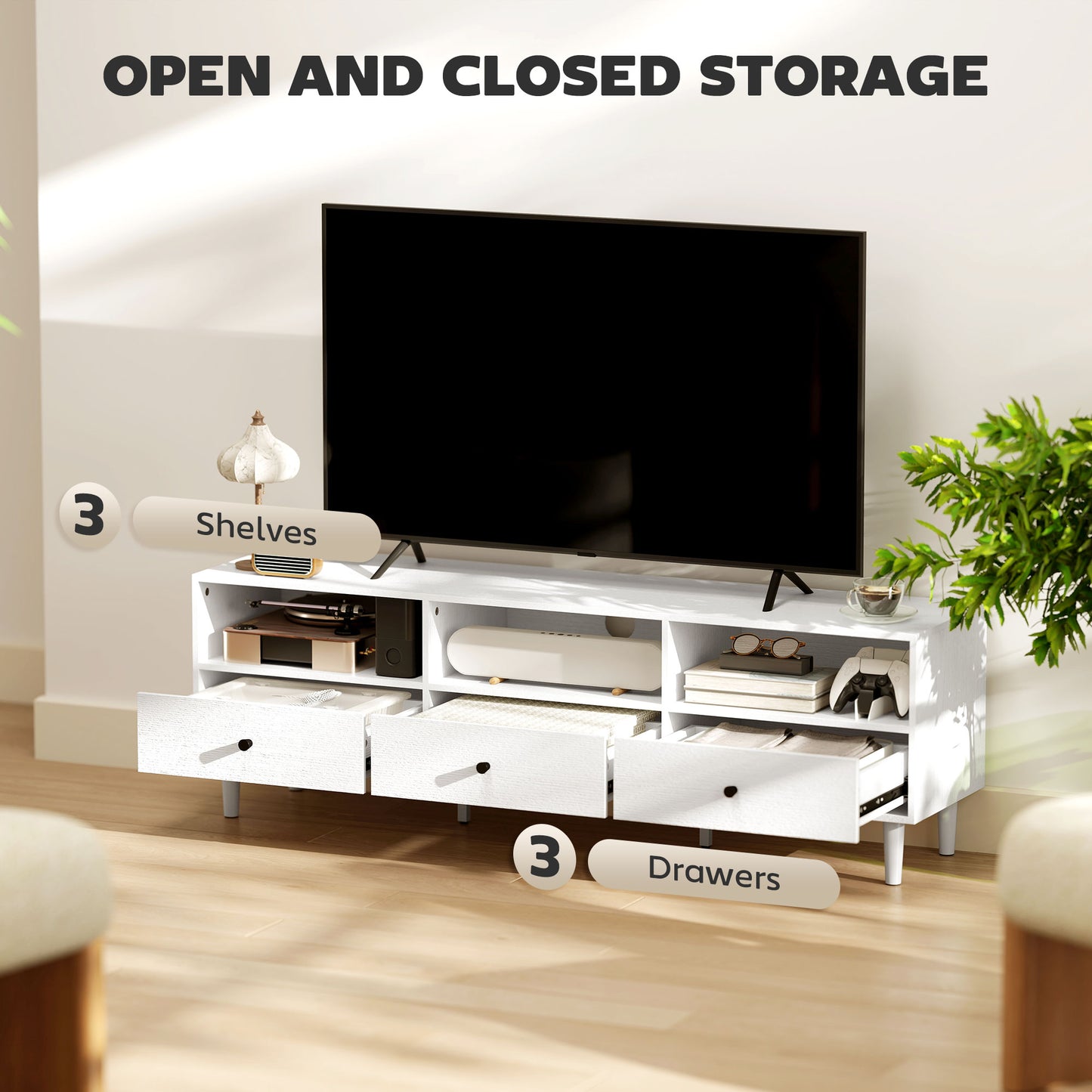 Multi-Storage Minimal TV Stand - White