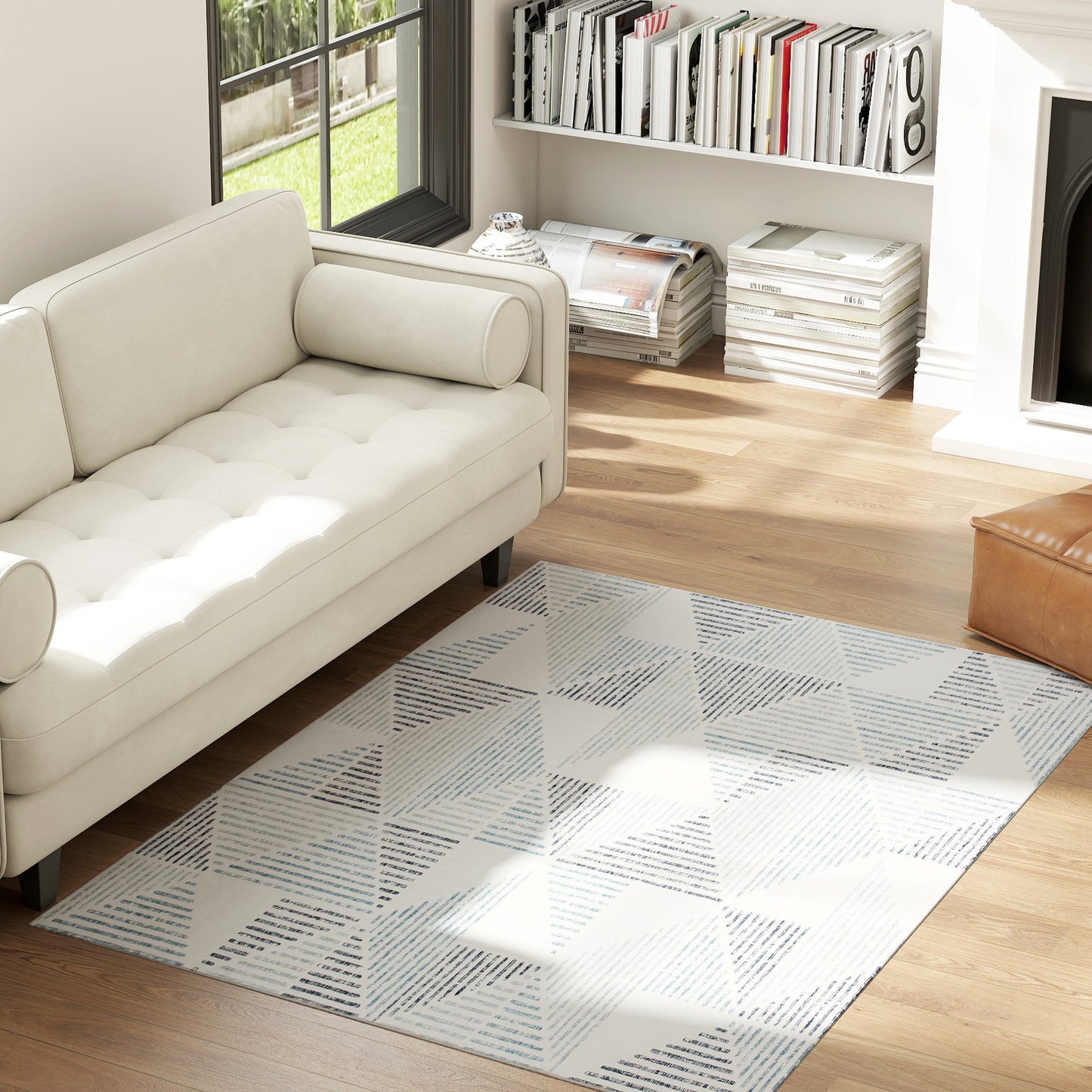 Modern Geometric Area Rug | Machine Washable | 100% Polyester Plush | TPR Non-Slip Backing | 170x120cm | Multi-Coloured Mixed Grey | Living Room Bedroom Dining Room Home Office