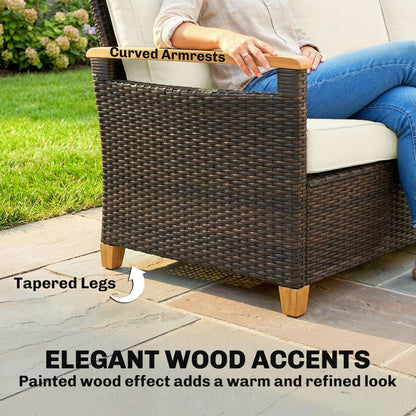 3-Seater Rattan Garden Sofa | PE Wicker | 10cm Seat Cushions | Washable Covers | Wood-Effect Arms | 360kg | All-Weather | Brown