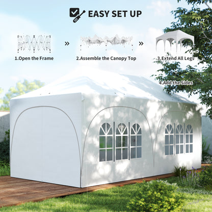 3x6m Peak-Top Pop-Up Party Gazebo | 15-20 People | UPF30+ 210D Oxford Fabric | 6 Sidewalls | 4 Windows & 2 Zipper Doors | 3 Height Settings | 12 Drainage Holes | Stakes, Ropes & Sandbags | Carry Bag | Light Grey & White