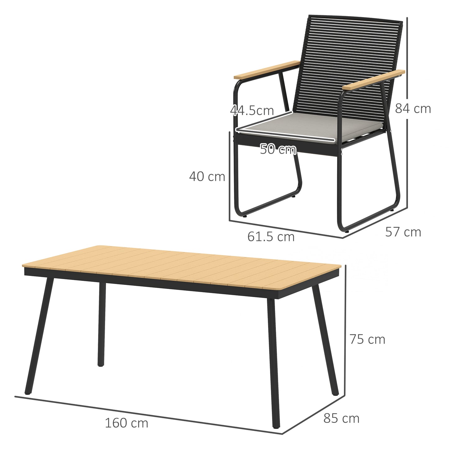 6 Seater Garden Dining Table Set with Soft Cushions, Rattan Backrest, Rectangular Plastic Top, Garden Furniture Set, Outdoor W/ Chairs