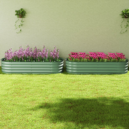 Outsunny Galvanised Raised Garden Bed, Metal Planter Box with Safety Edging, for Flowers, Herbs, Succulents, Pack of 2, Green