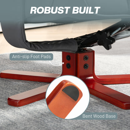 Faux Leather Manual Recliner and Footstool Set - Grey