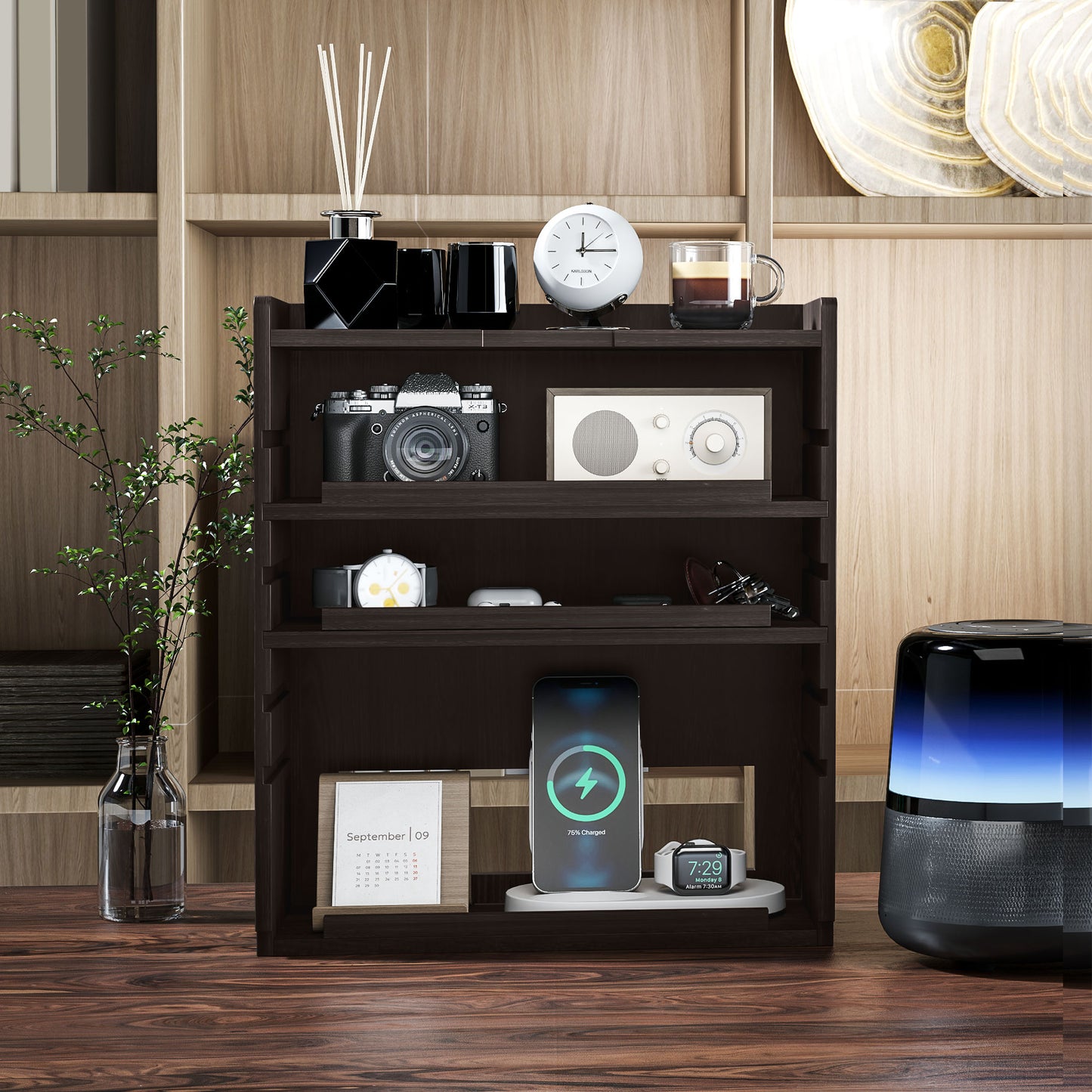 Four-Tier Desktop Organiser Storage Rack Cabinet - Dark Brown