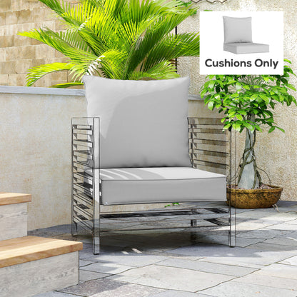 Deep Seat Chair Cushion Set | 15cm Thick Seat & Back Cushion | Removable Washable Covers | Fade & Stain Resistant | Indoor & Outdoor | Seat 61 x 61cm | Back 63 x 55cm | Light Grey