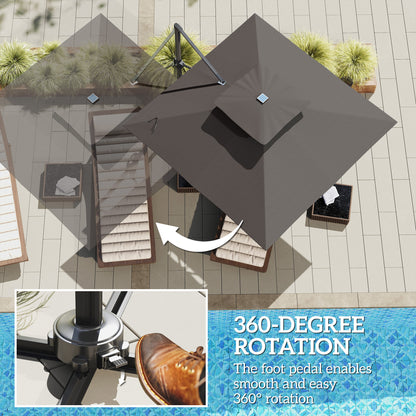 Outsunny 3.5x3 m Garden Cantilever Parasol with Solar LED Lights and Centre Light, Aluminium Large Square Patio Umbrella, UPF50+ Hanging Sun Shade with Cross Base