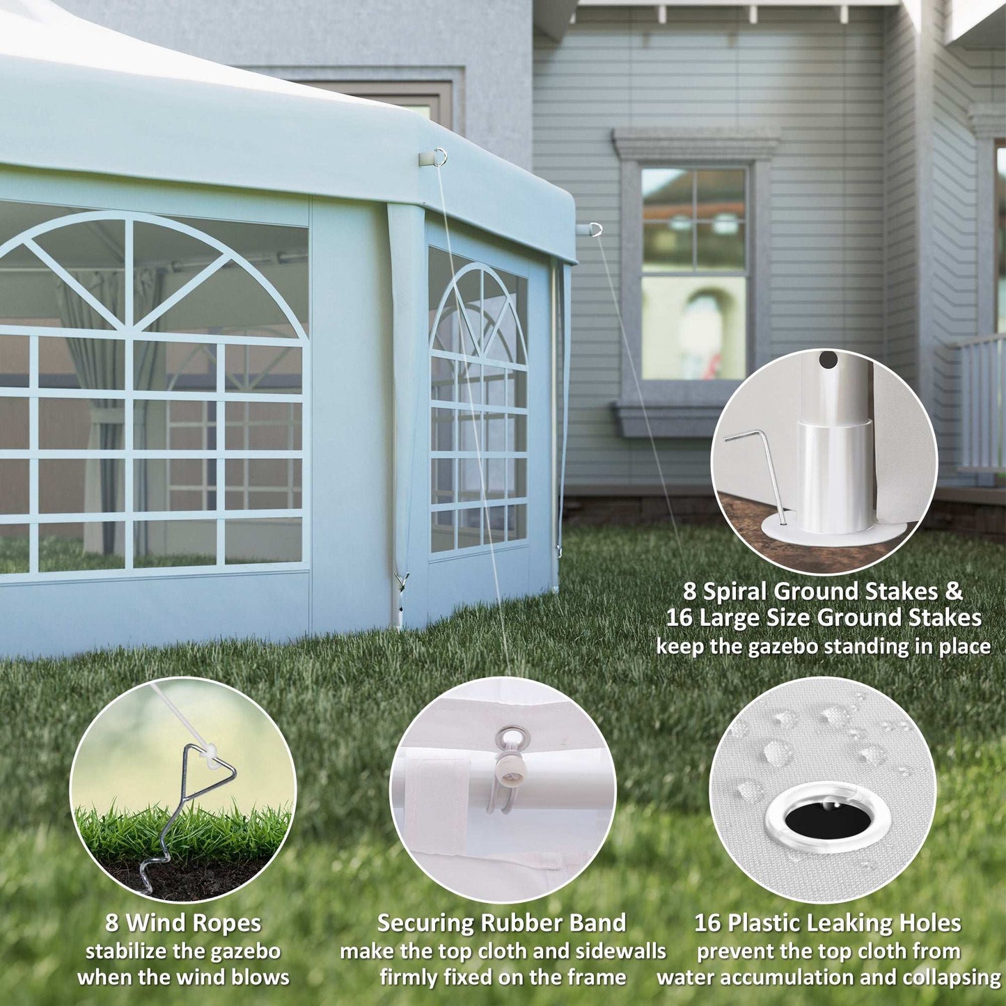 Outsunny 6.8 x 5m Octagonal Party Tent Marquee Gazebo - White
