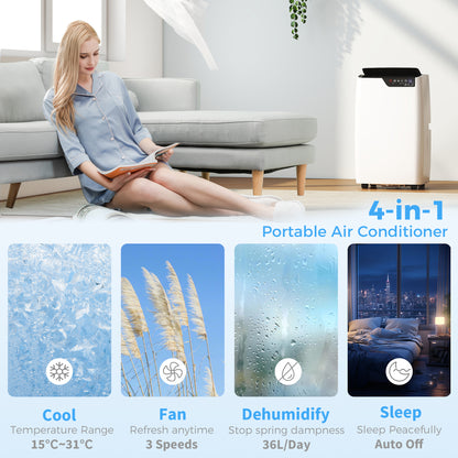 14000 BTU 4-in-1 Portable Air Conditioner | Cool, Dehumidify, Fan, Sleep | WiFi | White