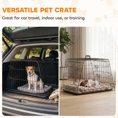Collapsible Car Dog Crate | Slanted Boot-Fit Design | Removable Tray | Secure Latch | 76 x 48 x 53cm | Small Dogs | Black