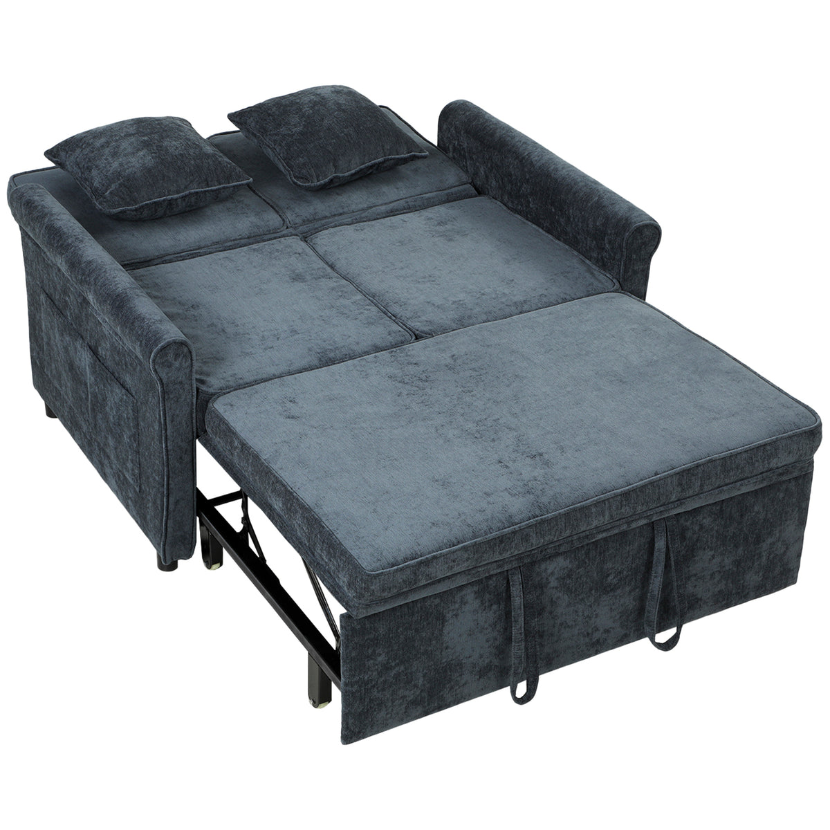 2 Seater Sofa Bed | Dark Blue Chenille Convertible Sleeper with 5-Position Backrest