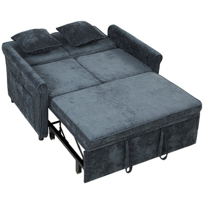 2 Seater Sofa Bed | Dark Blue Chenille Convertible Sleeper with 5-Position Backrest