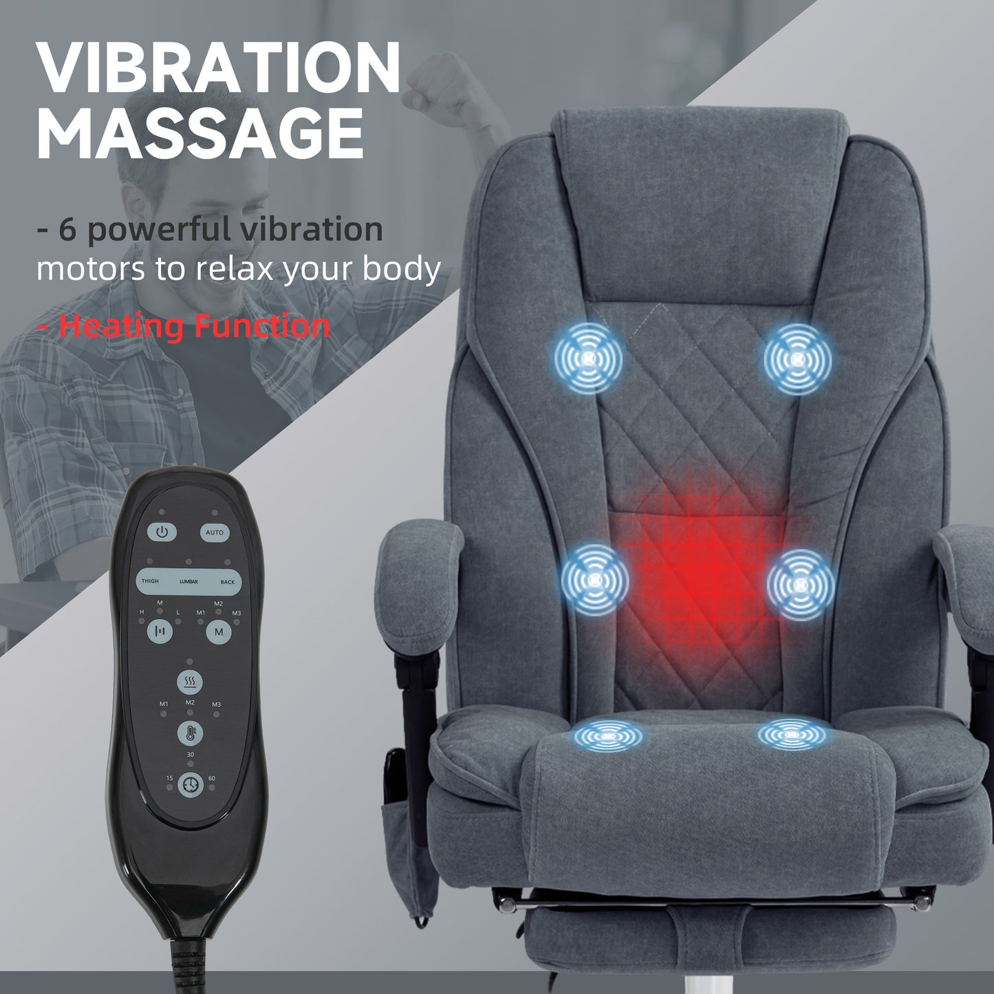 Vinsetto Massage Office Chair, Heated Reclining Computer Chair with Adjustable Height and Footrest