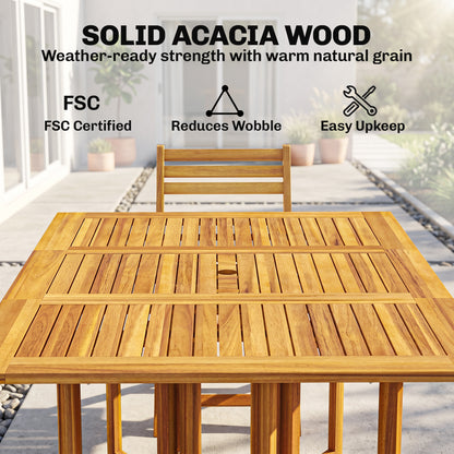 FSC Acacia 7-Piece Garden Dining Set | Extending Table | 6 Folding Chairs | Umbrella Hole | 130cm | Natural Wood
