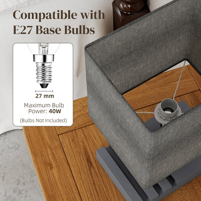 Bedside Table Lamp with USB-A & USB-C Charging Ports | 3 Device Organiser Slots | Solid Wood Base | TC Fabric Shade | Rocker Switch | E27 Max 40W | 1.5m Cable | 25x20x40.5cm | Bulb Not Included | Grey