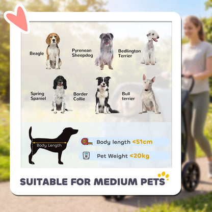 3-Wheel Dog Stroller | Dual Entry | One-Click Fold | Panoramic Mesh Windows | Washable Cushion | 600D Oxford | 20kg | Grey
