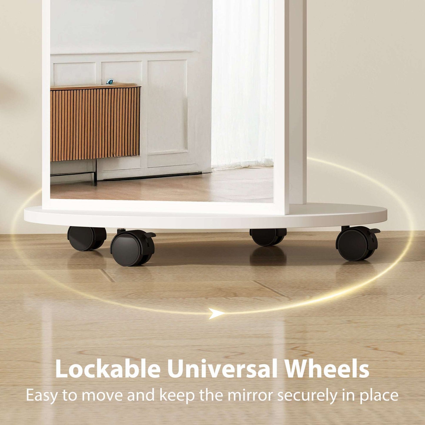 2-in-1 Full-Length Floor Mirror with Hidden Back Storage Shelves | Coat Rack & Hooks | 4 Lockable Wheels | Shatter-Resistant Tempered Glass | 50x50x167cm | White