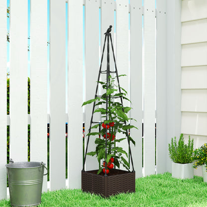 Rattan-Look PP Raised Planter with Tall Trellis | Self-Watering Reservoir | 24.6L | Drainage Holes & Plugs | Tool-Free Assembly | 40x40x175cm | Tomatoes Herbs & Climbers | Black