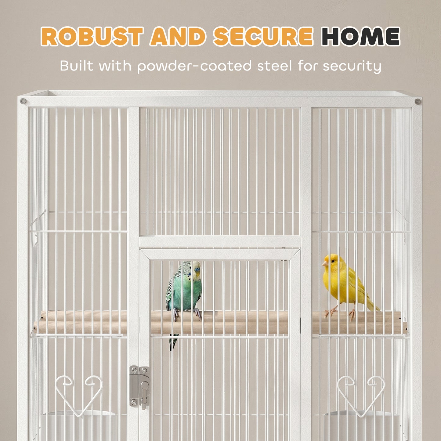 PawHut Bird Cage with Rolling Stand | Storage Shelf | Slide-Out Tray | 4 Feeder Doors | 2 Perches & Feeders | White