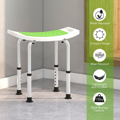 6-Level Height Adjustable Aluminium Bath Room Stool Chair Shower  w/ Padded Seat Drainage Holes Foot Pad, Green