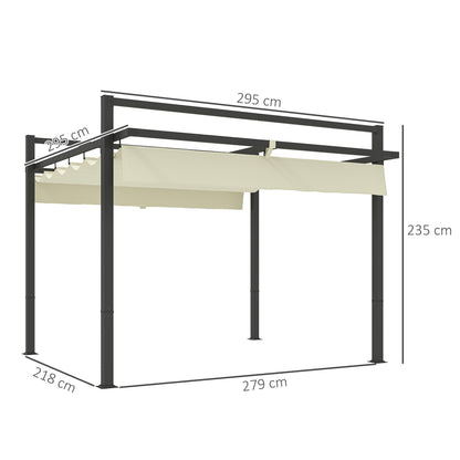 Outsunny 3 x 3m Aluminium Pergola, with Retractable Roof - Grey/Khaki