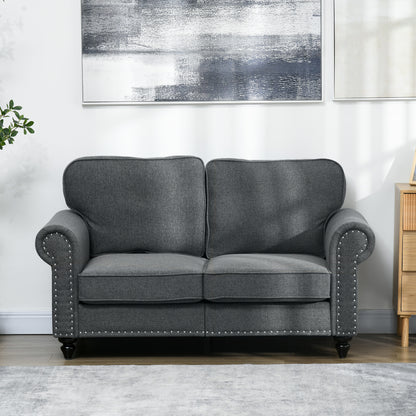 Retro Vintage Style Two-Seater Mid-Century Sofa, with Pocket Springs - Charcoal Grey