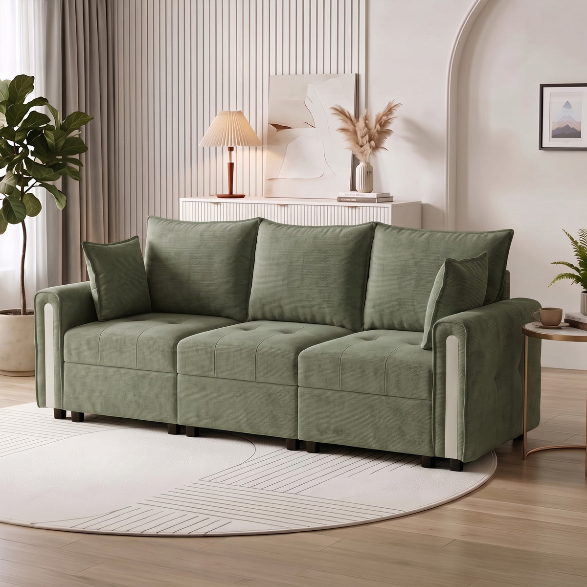3-Seater Velvet Sofa with Lift-Up Storage | 228Wx68Dx88H cm | 190cm Wide Seat | 15cm Seat Cushion | 20cm Back Cushion | 15cm Arms | Multilayer Board & Metal Frame | 360kg | Living Room | Dark Green